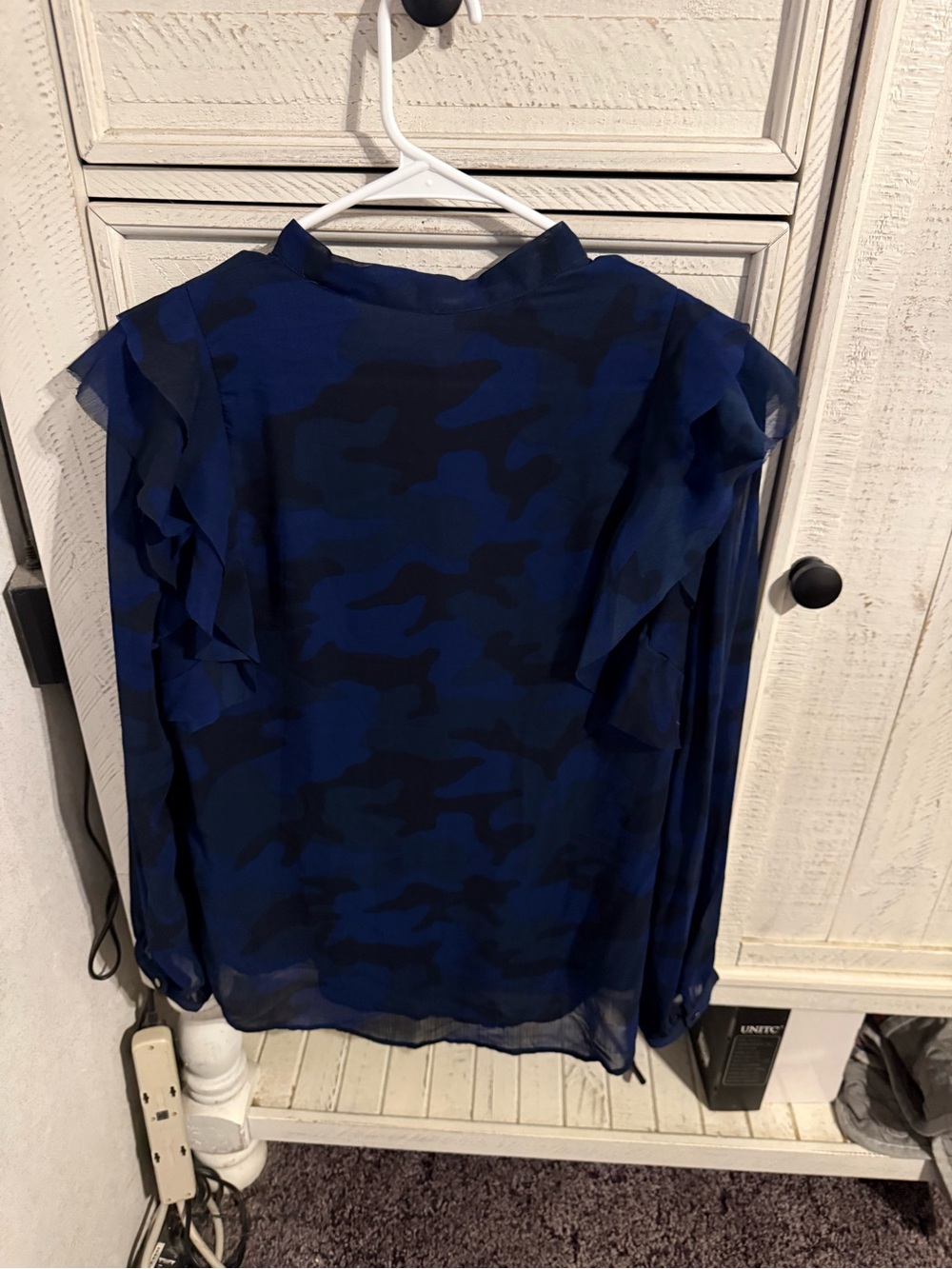 Banana Republic Navy Blue Ruffle Tie-Neck Blouse - Picture 2 of 4
